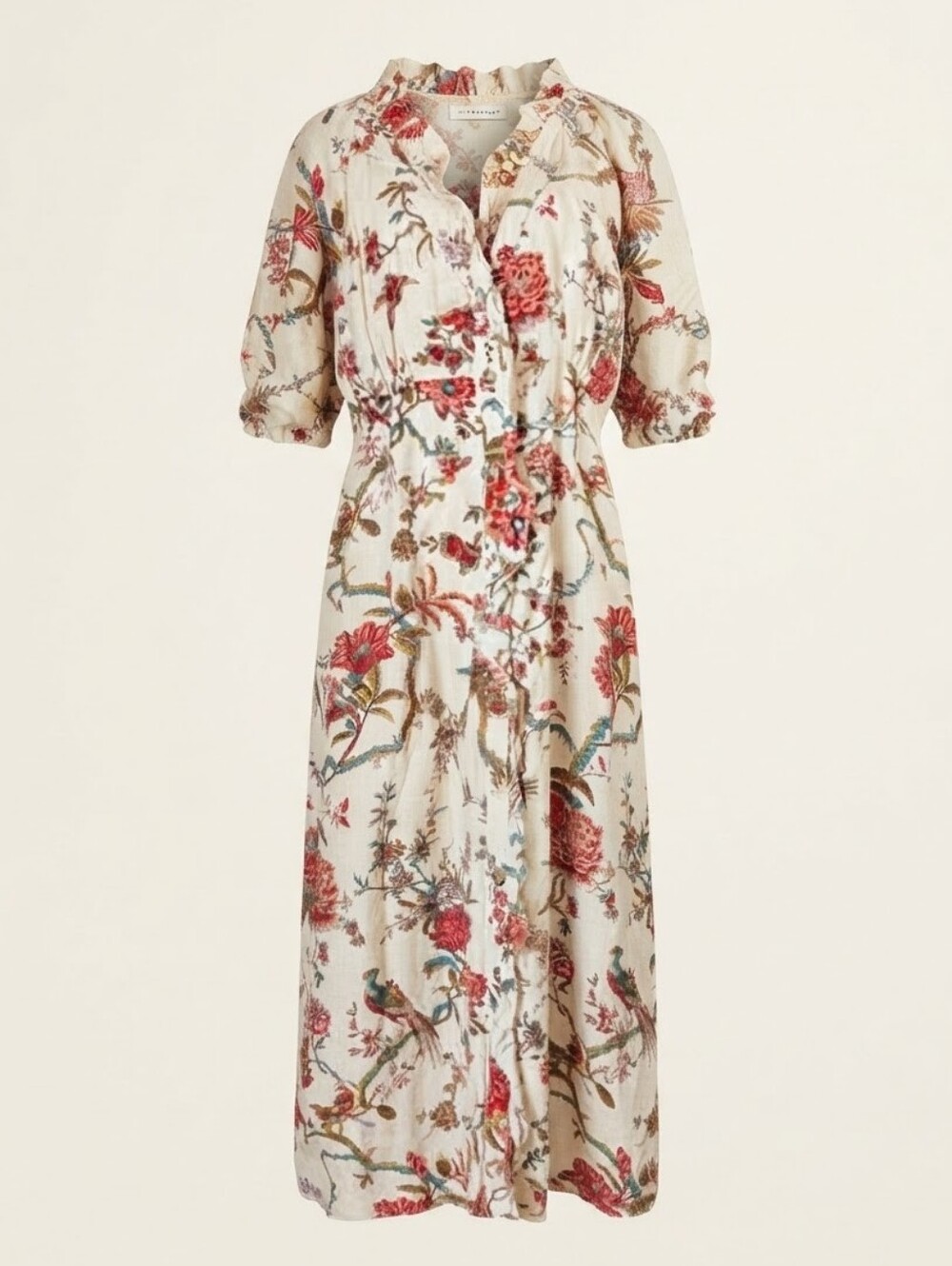 Anthropologie Pilcro Ruffle Collar Buttondown Dress Floral Linen Blend 20W Lined